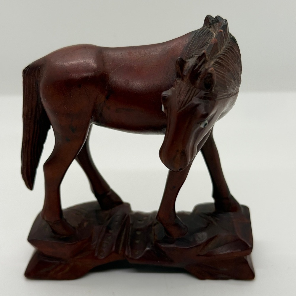 Vintage Wooden Horse Figurine Hand Carved Small Statue